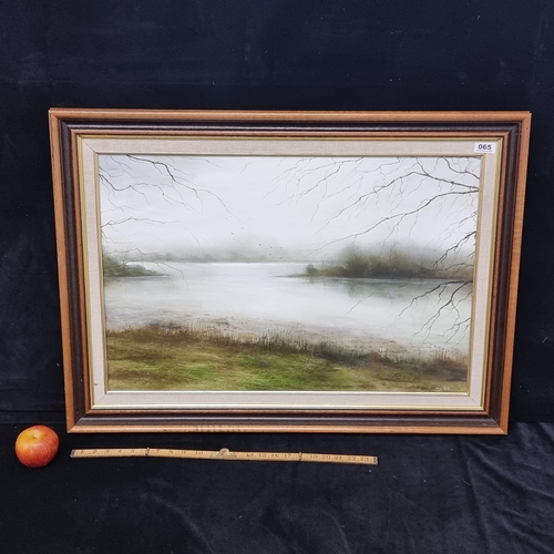 65 - Large original oil on canvas by listed Irish artist Darren McKenna. Shows a a misty waterway with a ... 