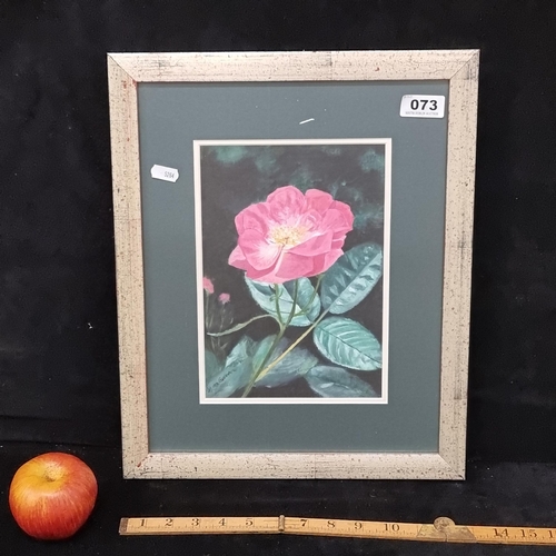 73 - Neat sized original oil on board showing a pink rose, signed bottom right by artist Margaret McGover... 