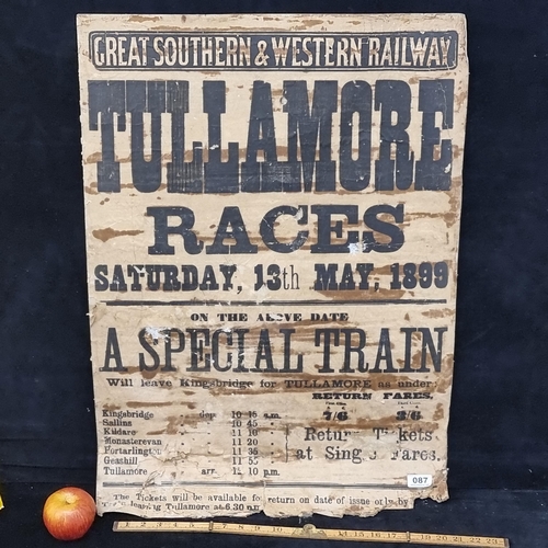 87 - 100% original poster on board for the 1899 Tullamore Races Special Train by the Great Southern & Wes... 