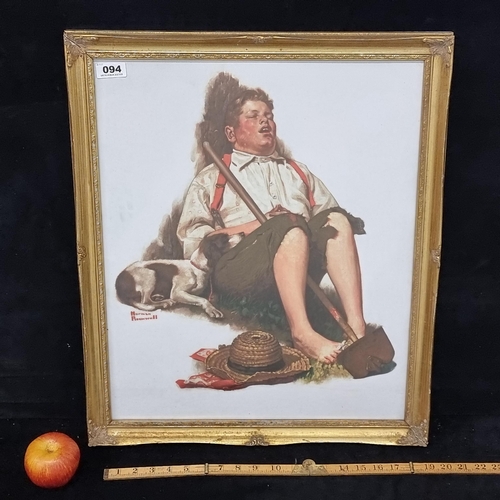 94 - Large, high quality print of Norman Rockwell's painting 'Lazy Bones'  (Boy Alseep with Hoe), 1919. T... 