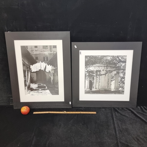 96 - Two large, very decorative monochrome photographic prints showing a Grecian Temple folly and a beaut... 