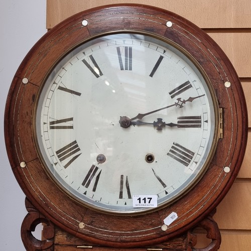 117 - Large, antique late 19th century wall clock with beautiful mother of pearl inlay detail by Jerome & ... 