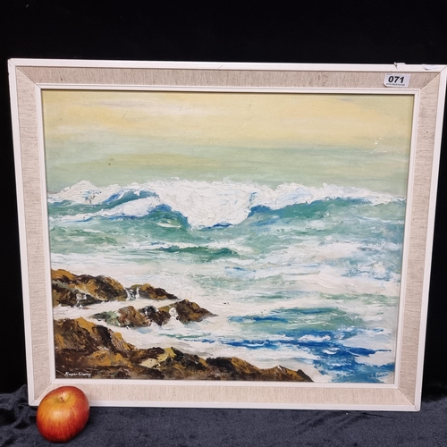 71 - Original seascape oil on board. Signed by listed Irish artist Roger Waring.