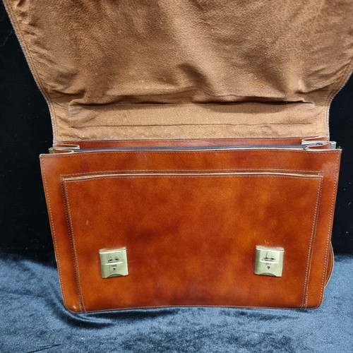 104 - Two vintage genuine leather satchel briefcases. One in a warm chestnut colour with brass fixtures an... 
