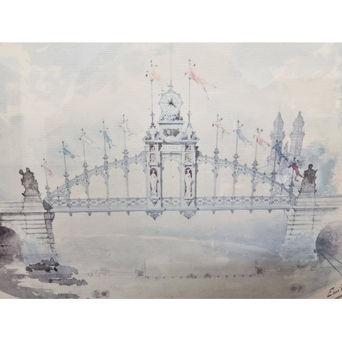 91 - Two large high quality prints showing an opulent footbridge over a railway and bridge over a river w... 