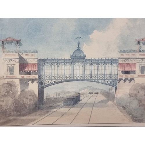 91 - Two large high quality prints showing an opulent footbridge over a railway and bridge over a river w... 