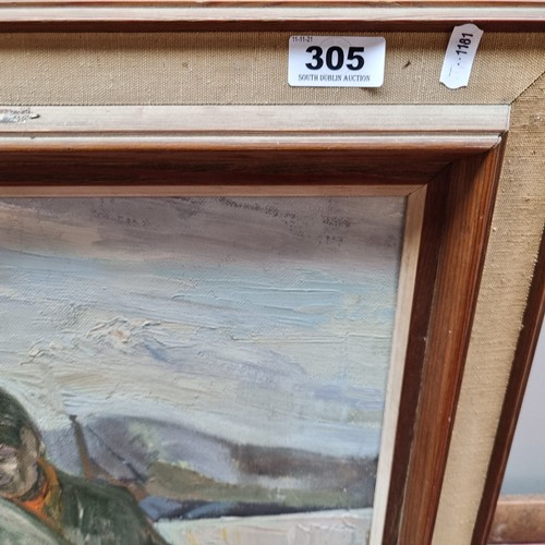 305 - Star Lot: Very large original oil on canvas showing coal workers on a dock with a helping child, det... 