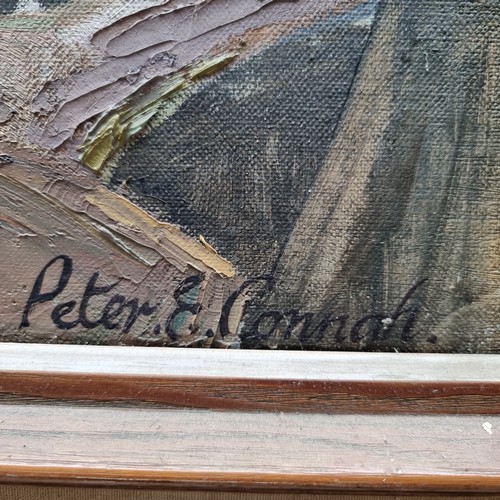 305 - Star Lot: Very large original oil on canvas showing coal workers on a dock with a helping child, det... 