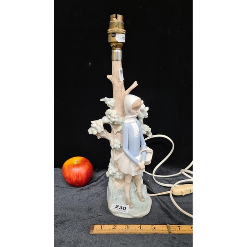 230 - Large Lladro hand made porcelain lamp base featuring a young girl with a basket in-front of a lush t... 