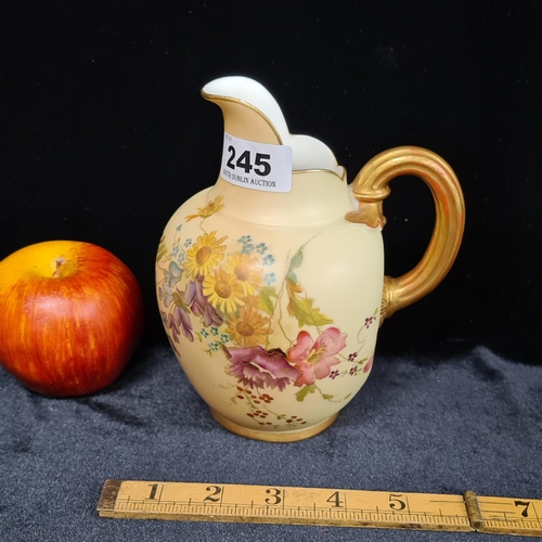 245 - 19th century Royal Worcester England blushed ivory  porcelain jug marked 109 with a beautiful floral... 