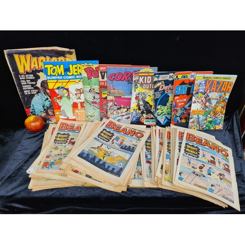 249 - Huge collection of 75 comics including majority Beano, Vulcan and Popeye, all c 1970's.