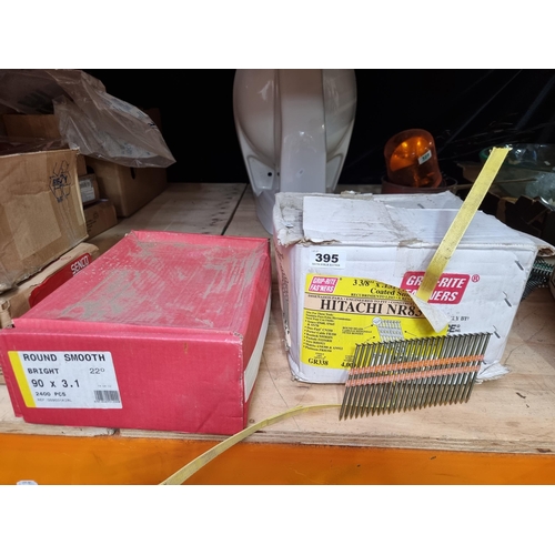 A large quantity of Senco SN60 SN65 Round Smooth 90 X 3.1 nails and a Hitachi NR83A 3 3 9 X 0.131