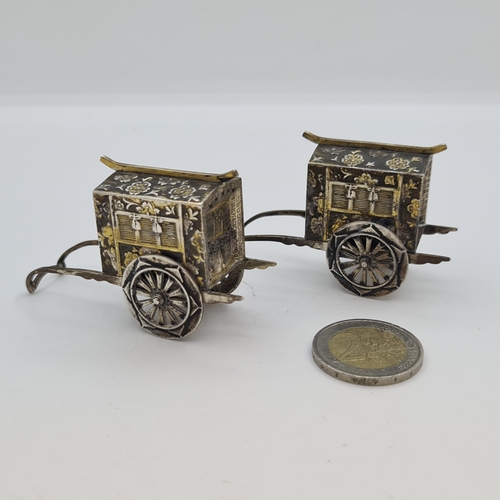 45 - Star Lot : Two super 19th century Chinese silver rickshaws with intricate designs, in good working o... 