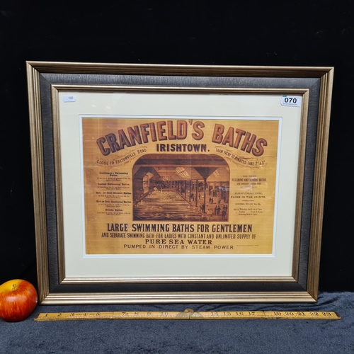 70 - A Good sized print of an advertisement for Crandfield's Baths Irishtown 