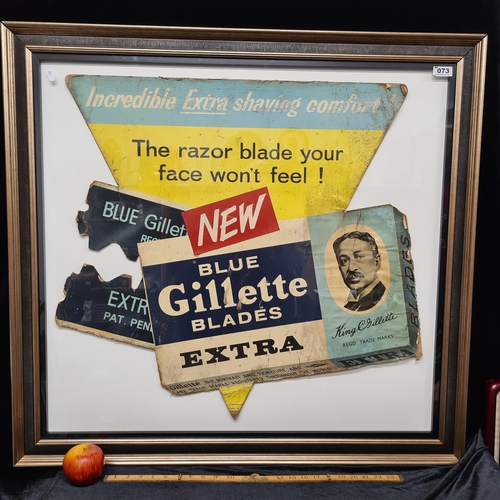 73 - Star Lot : Very large 100% original vintage cardboard sign for 'Gilette Blue Blades' 