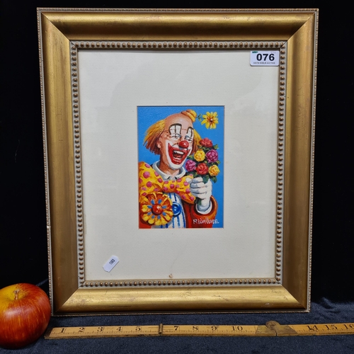 76 - Neat sized original oil on board showing a happy clown, signed bottom right by the artist Roy Wallac... 