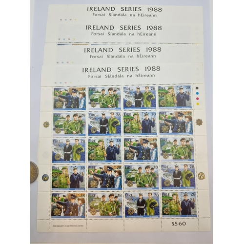 763 - 4 mint stamp sheets with gummed back Ireland series 1988 Forsai Slandala n hEirann Defence forces an... 