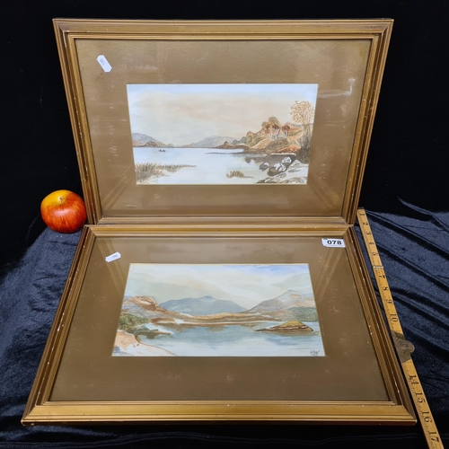 78 - Two good sized original Victorian watercolours of mountain lakes, signed bottom right HW.