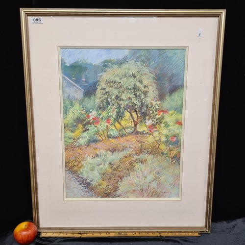 86 - Very large original oil pastel work, showing a tree covered river bank reminiscent of the late Impre... 