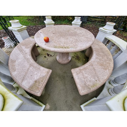 30 - A stunning carved solid granite circular table with two matching curved benches. Really lovely pink ... 