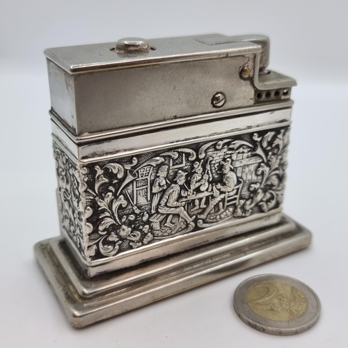 20 - An interesting vintage table cigarette lighter, In 830 Silver marked Myllem (PAT). With attractive c... 