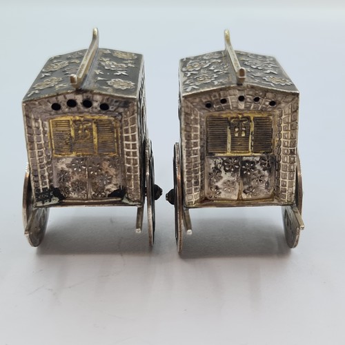 60 - Star Lot : Two super 19th century Chinese silver and Gold rickshaws with intricate designs, in good ... 