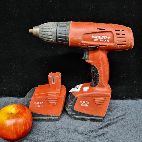 A Hilti SF 150 A cordless drill with two SFB 155 rechargeable batteries. no charger