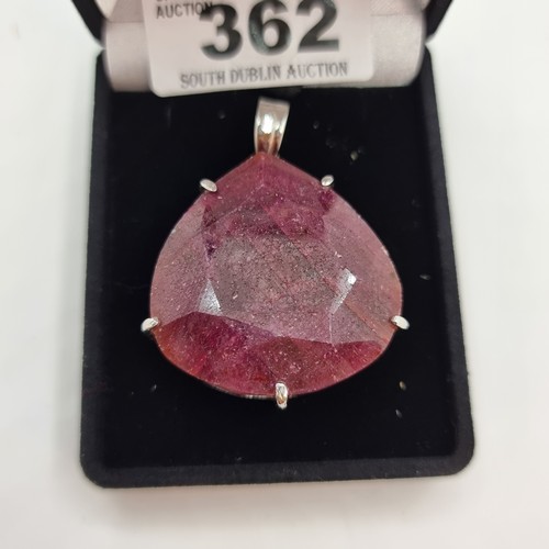 362 - Huge new natural ruby 113 cts mounted in Sterling Silver. 50g in weight