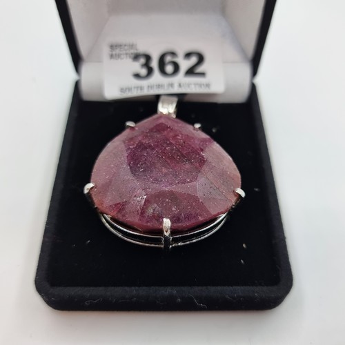 362 - Huge new natural ruby 113 cts mounted in Sterling Silver. 50g in weight