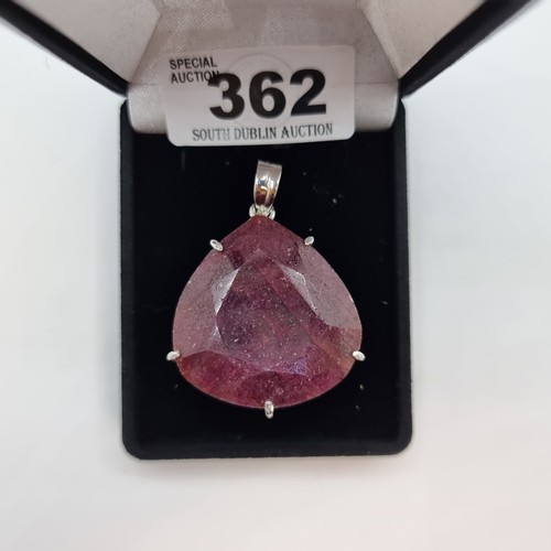 362 - Huge new natural ruby 113 cts mounted in Sterling Silver. 50g in weight