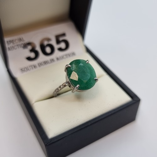 365 - New Sterling Silver Emerald and Diamond ring. Lovely bright oval Emerald 4.2cts Diamonds 0.4 cts Siz... 