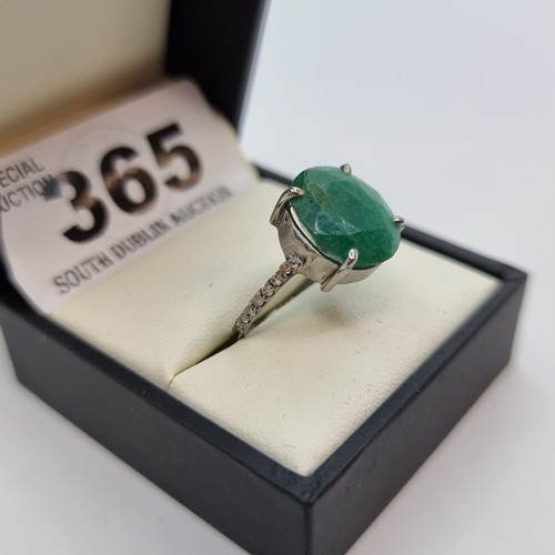 365 - New Sterling Silver Emerald and Diamond ring. Lovely bright oval Emerald 4.2cts Diamonds 0.4 cts Siz... 