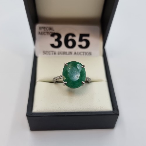 365 - New Sterling Silver Emerald and Diamond ring. Lovely bright oval Emerald 4.2cts Diamonds 0.4 cts Siz... 