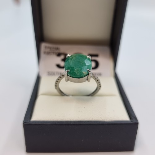 365 - New Sterling Silver Emerald and Diamond ring. Lovely bright oval Emerald 4.2cts Diamonds 0.4 cts Siz... 