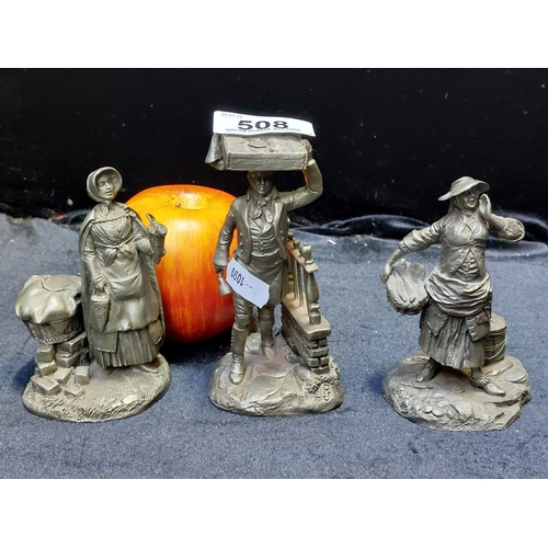 Three Fine Pewter figurines by JP77 of various traditional village