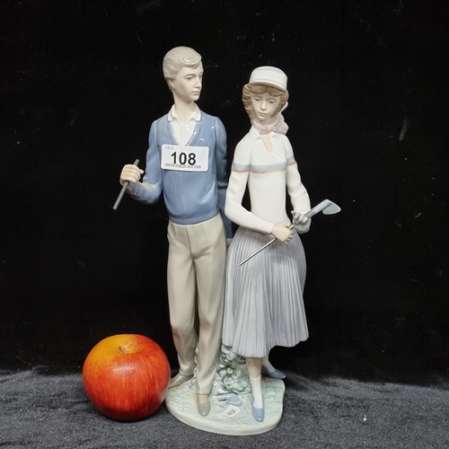 108 - A wonderful tall handcrafted Lladro porcelain figure of an elegant golfing couple with great detail ... 