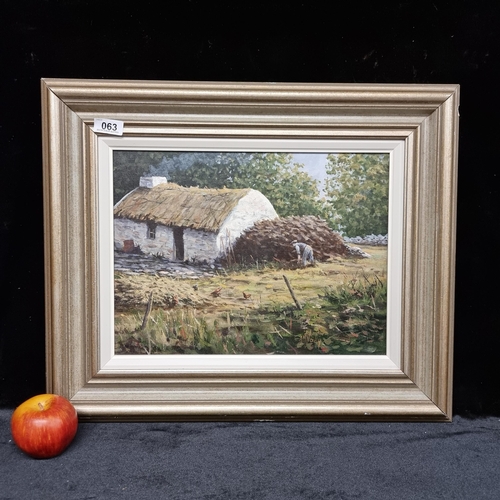 63 - An original oil on canvas showing an Impressionistic Irish school pastoral landscape with a cottage ... 