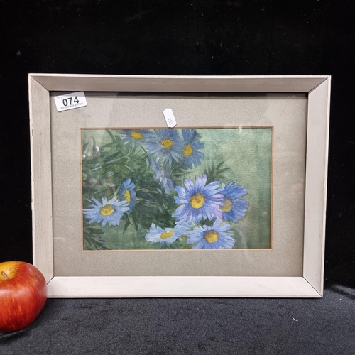 74 - A lovely original watercolour painting of Blue Felicia flowers framed with complementary matting and... 