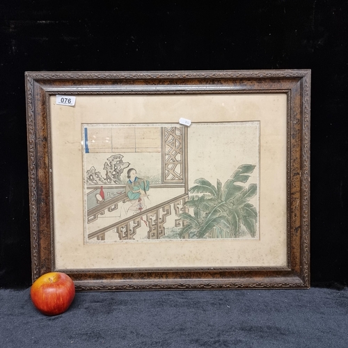 76 - A vintage unusual original silk painting of a southern Chinese scene with a woman dressing her hair,... 