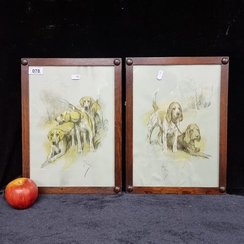 78 - Two good sized high quality prints on hued paper, one showing  a group of beagles and one showing tw... 