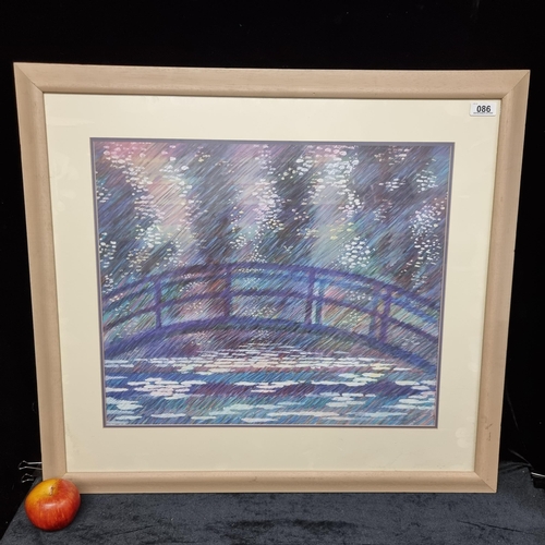 86 - A Large original watercolour painting of a bridge over a pond in Giverny in an expressive style, sig... 