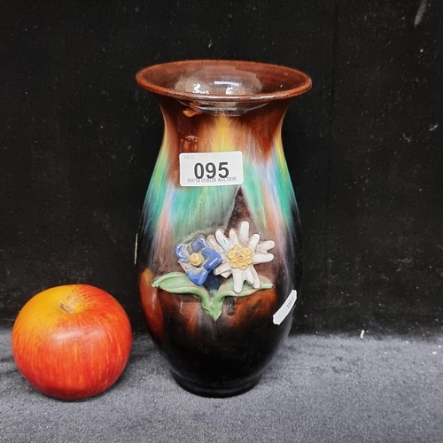 95 - A vintage Austrian Lizen terracotta vase richly glazed in deep and vibrant tones  with a luster fini... 