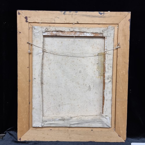 68 - A large original oil on canvas painting featuring a cool toned street scene with two young girls sta... 