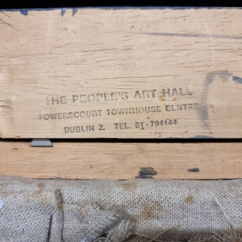 68 - A large original oil on canvas painting featuring a cool toned street scene with two young girls sta... 