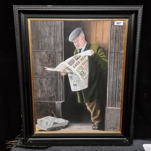 67 - A large original mixed media work titled ' Innercity news vendor' (1989) by the established Irish ar... 