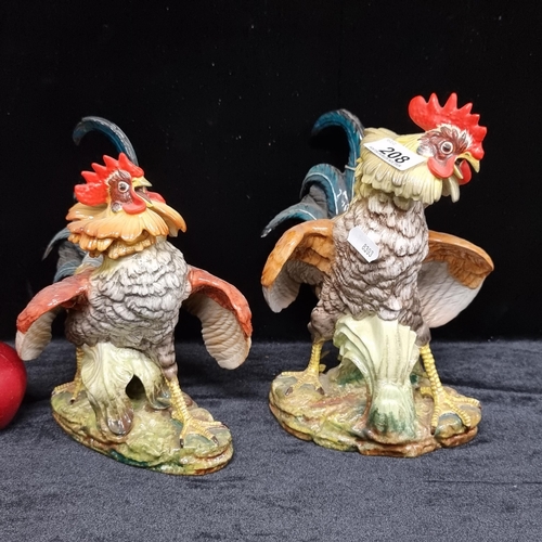 208 - A pair of lively C. Martinu porcelain cockerels; hand painted in lovely vibrant colors and in great ... 