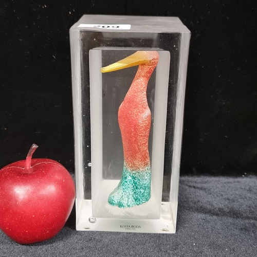 209 - A heavy glass Kosta Boda 'Red Bird' #90230 sculpture designed by Kjell Engman from the 'Snapshots' s... 
