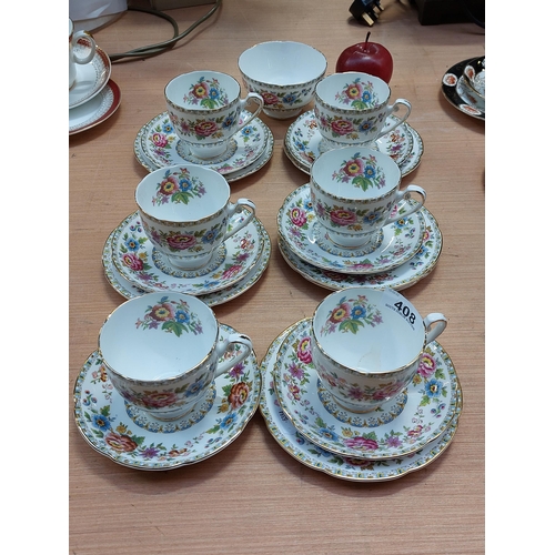 408 - 18 pieces of Royal Grafton Royal China in the pattern ''Malvern'' featuring a brightly coloured but ... 