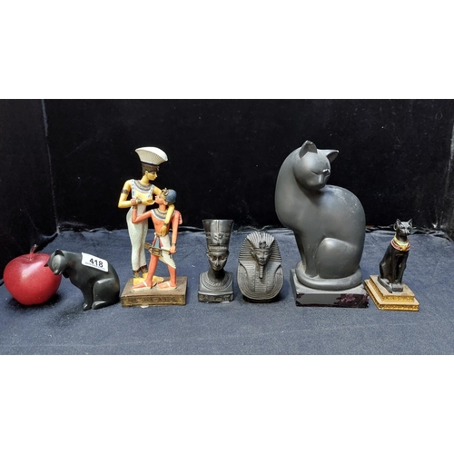 418 - 6 decorative items of an Egyptian theme including busts of Nefertiti and Tutankhamun and two ''Coalp... 