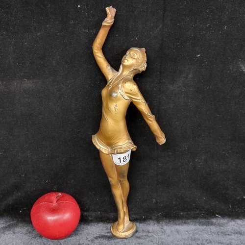 181 - A beautiful, heavy original Art Deco spelter female figure. This figure has her arms raised in a dan... 